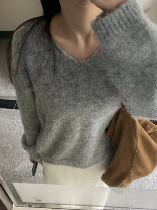 V-neck Angora Blend Loose Fit Knit