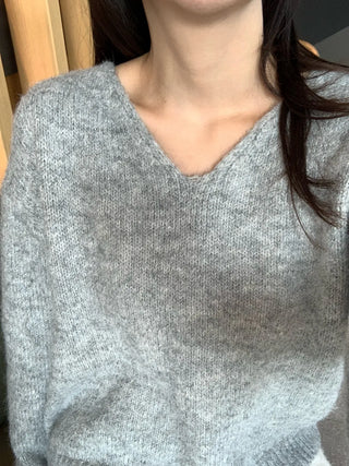 V-neck Angora Blend Loose Fit Knit