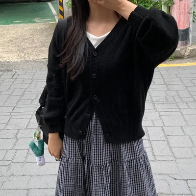 Loose Fit V-Neck Knit Cardigan