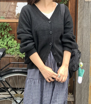 Loose Fit V-Neck Knit Cardigan