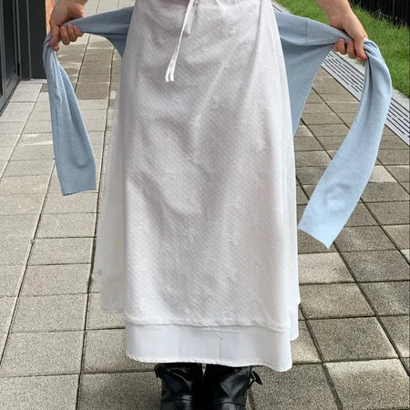 Layered Dot Pattern Wrap Long Skirt
