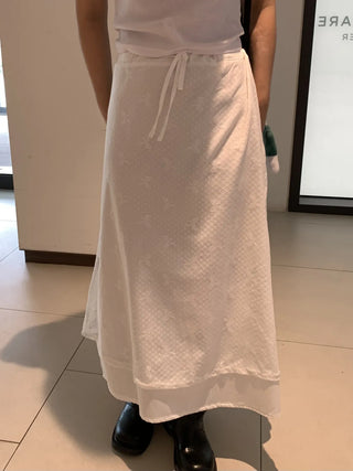 Layered Dot Pattern Wrap Long Skirt