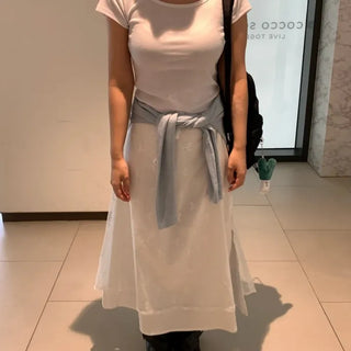Layered Dot Pattern Wrap Long Skirt