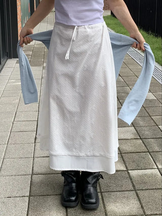 Layered Dot Pattern Wrap Long Skirt