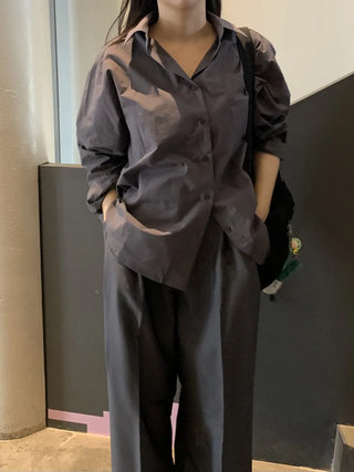 Oversized puff sleeve basic shirt
