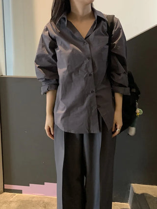 Oversized puff sleeve basic shirt