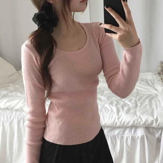 Square Neck Slim Fit Ribbed Knit Top