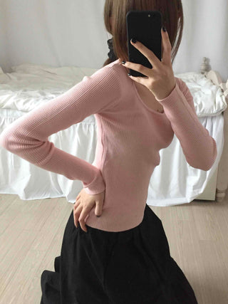 Square Neck Slim Fit Ribbed Knit Top