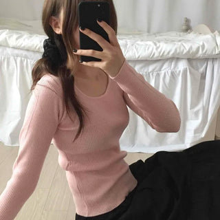 Square Neck Slim Fit Ribbed Knit Top