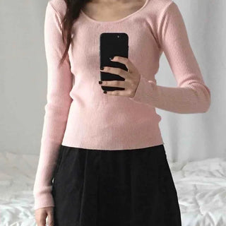 Square Neck Slim Fit Ribbed Knit Top