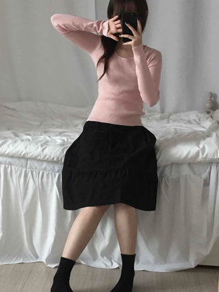 Square Neck Slim Fit Ribbed Knit Top