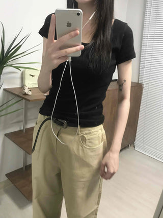 Basic Slim Fit Round Neck Short Sleeve T-shirt