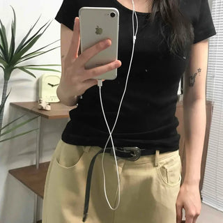Basic Slim Fit Round Neck Short Sleeve T-shirt