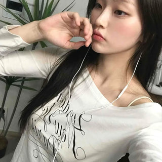 Lettering Print Basic Long Sleeve T-shirt