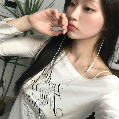 Lettering Print Basic Long Sleeve T-shirt