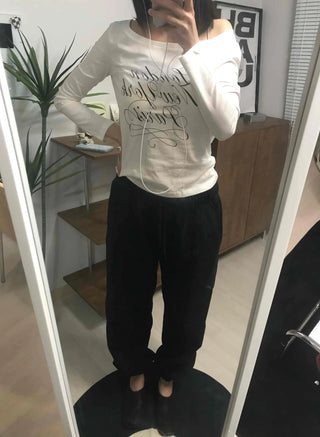 Lettering Print Basic Long Sleeve T-shirt