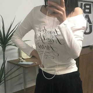 Lettering Print Basic Long Sleeve T-shirt
