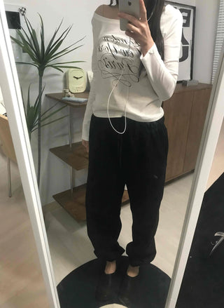 Lettering Print Basic Long Sleeve T-shirt