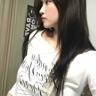 Lettering Print Basic Long Sleeve T-shirt