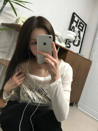 Lettering Print Basic Long Sleeve T-shirt