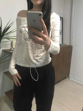 Lettering Print Basic Long Sleeve T-shirt