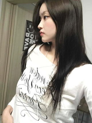 Lettering Print Basic Long Sleeve T-shirt