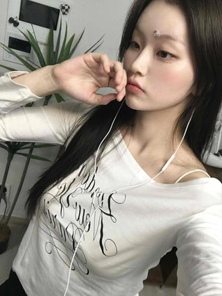 Lettering Print Basic Long Sleeve T-shirt