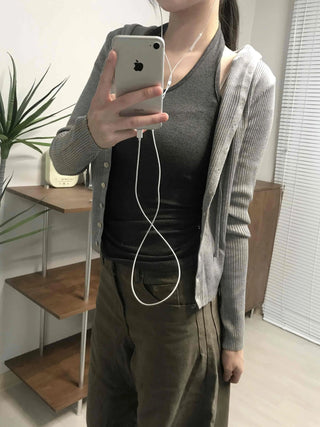 Casual Ribbed Hooded Button Cardigan