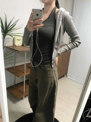 Casual Ribbed Hooded Button Cardigan