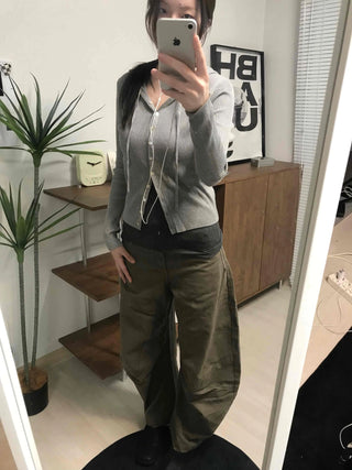 Casual Ribbed Hooded Button Cardigan