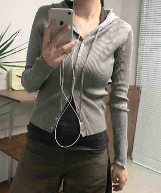 Casual Ribbed Hooded Button Cardigan