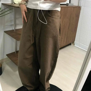 Loose Fit Straight Cotton Elastic Waist Pants