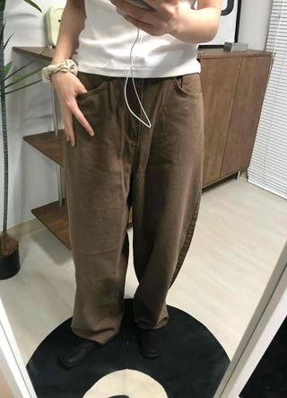 Loose Fit Straight Cotton Elastic Waist Pants