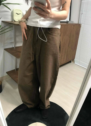 Loose Fit Straight Cotton Elastic Waist Pants