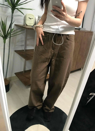 Loose Fit Straight Cotton Elastic Waist Pants