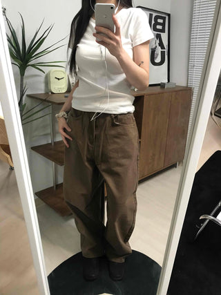 Loose Fit Straight Cotton Elastic Waist Pants