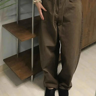 Loose Fit Straight Cotton Elastic Waist Pants