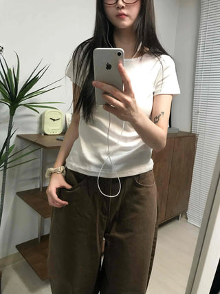 Loose Fit Straight Cotton Elastic Waist Pants