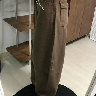 Loose Fit Straight Cotton Elastic Waist Pants