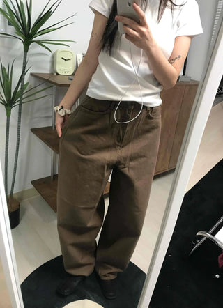 Loose Fit Straight Cotton Elastic Waist Pants