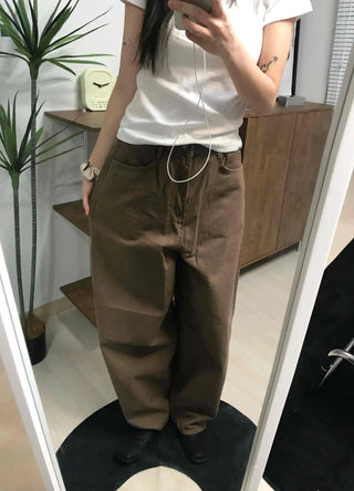 Loose Fit Straight Cotton Elastic Waist Pants