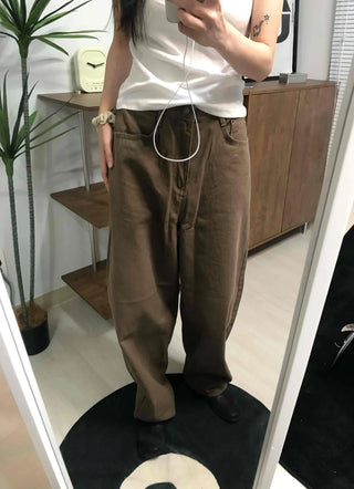 Loose Fit Straight Cotton Elastic Waist Pants