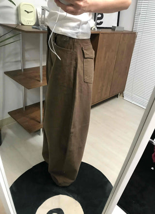 Loose Fit Straight Cotton Elastic Waist Pants