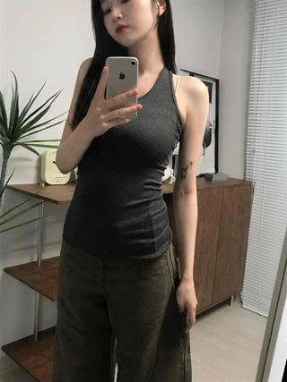 Basic Slim Fit Lip Texture Tank Top