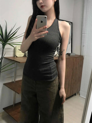 Basic Slim Fit Lip Texture Tank Top