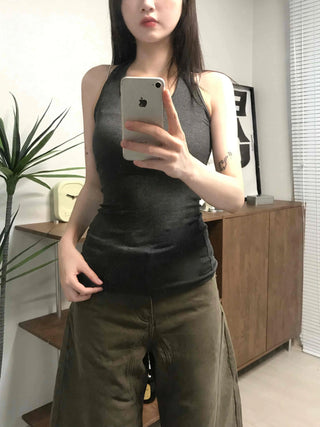 Basic Slim Fit Lip Texture Tank Top