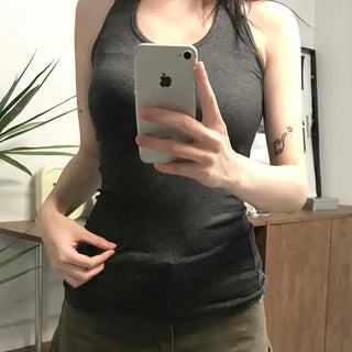 Basic Slim Fit Lip Texture Tank Top