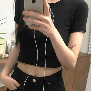 Basic Round Neck Crop Short Sleeve Tee