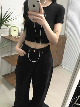 Basic Round Neck Crop Short Sleeve Tee
