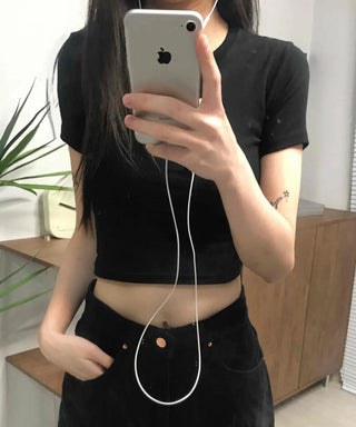 Basic Round Neck Crop Short Sleeve Tee